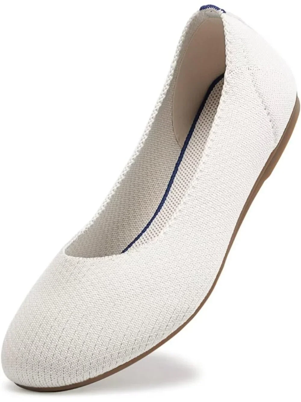 Women's Cream Round Toe Knit Dress Low Wedge Slip On Ballerina Ballet Flat Shoes